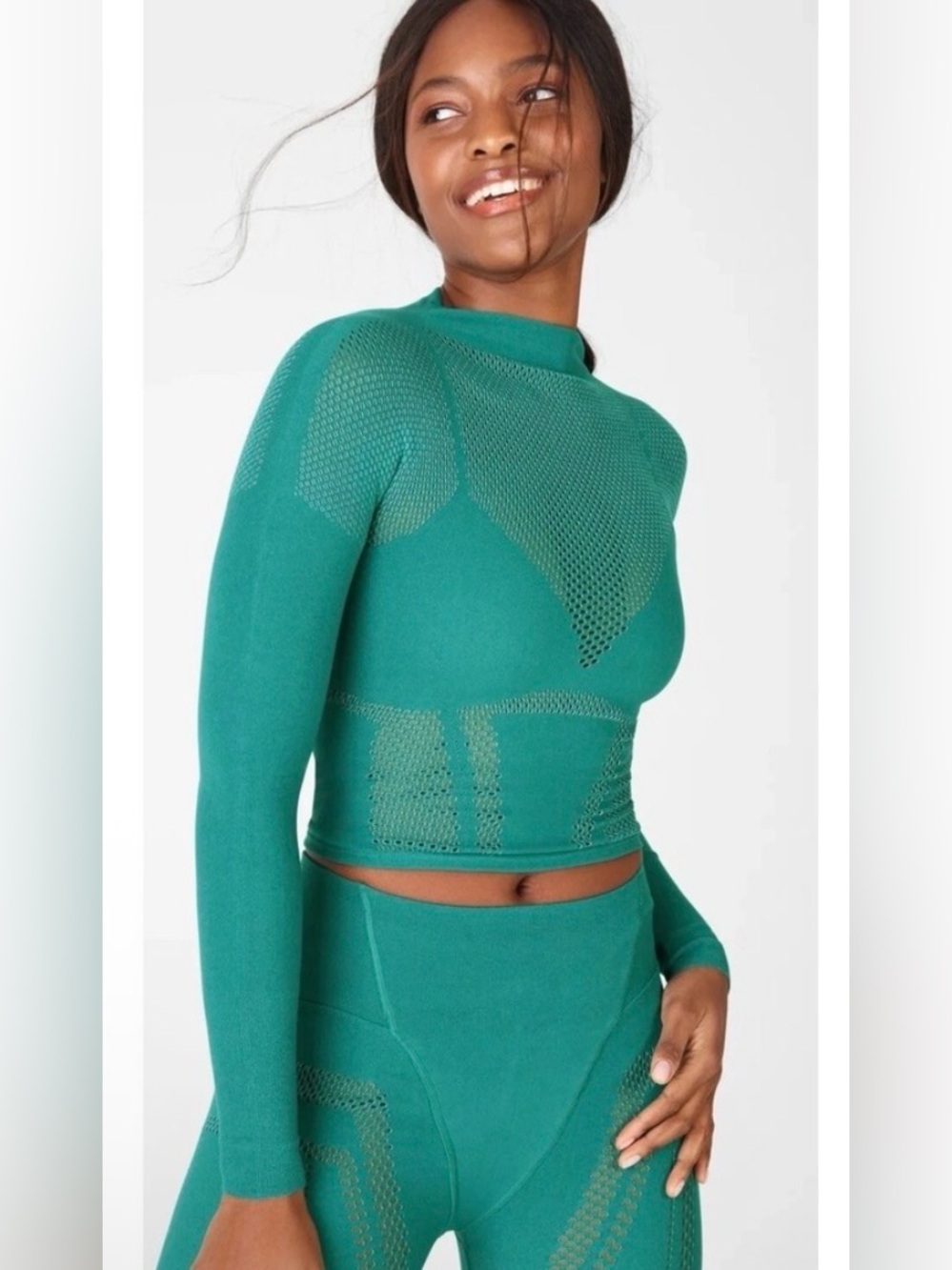 Fabletics Women’s Peyton Sculptknit Long sleeve Soft Pine Green Serenity Top